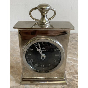 Wallace Silver Mantel Table Clock 6"x4" Heavy Metal Pocket Watch Style Handle